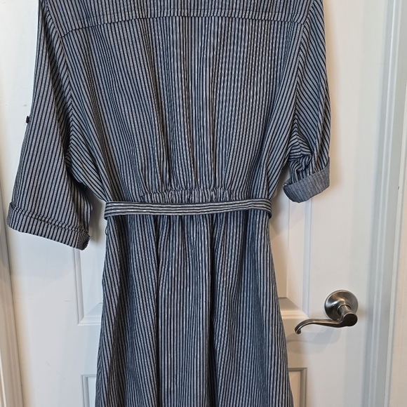 Vintage Retro-chic style denim look striped button front dress - 3X - Picture 7 of 9